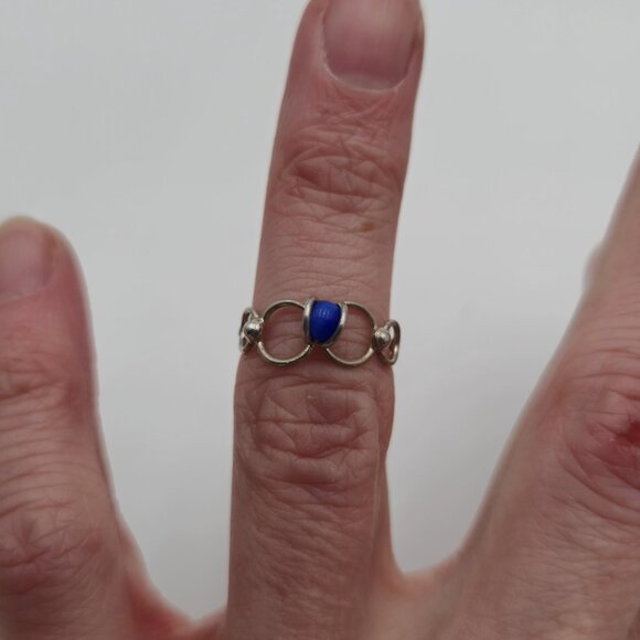 Size 5 Sterling Silver Handmade Blue Cat's Eye Stone Toe Ring A2881 - Picture 2 of 7